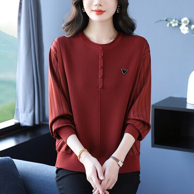 加大码胖mm红色毛衣女春秋季2026新款宽松针织衫超火上衣显瘦减龄