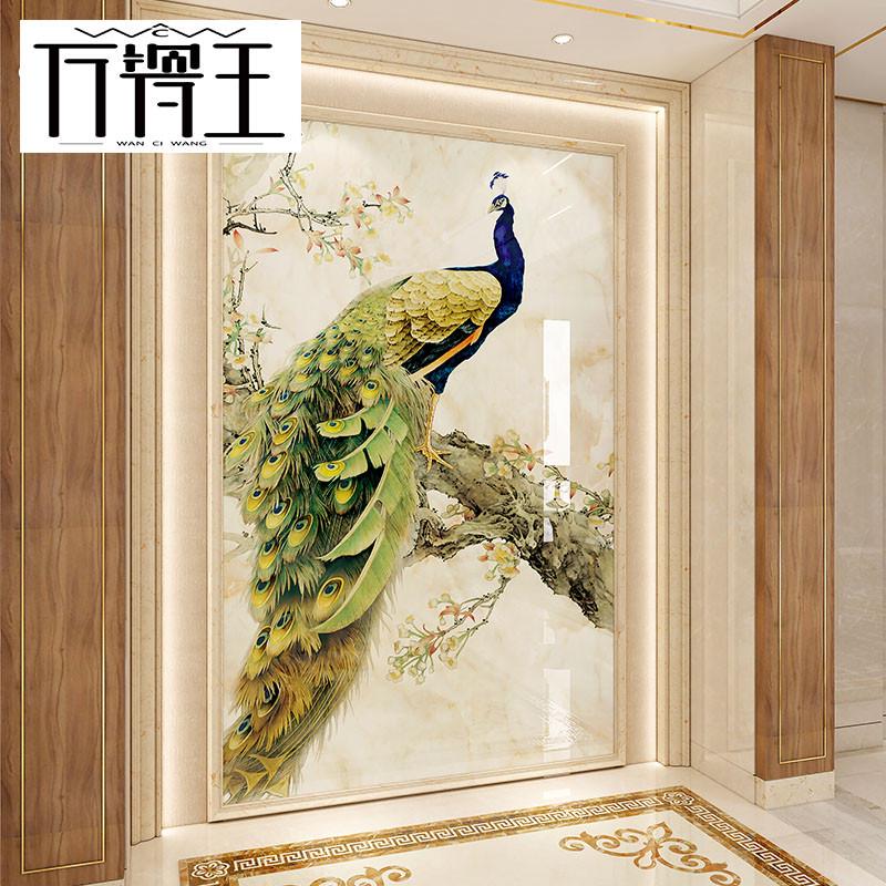 孔雀晶石背景进门立体入户瓷砖微3d过道装饰中式画新玄关墙图片