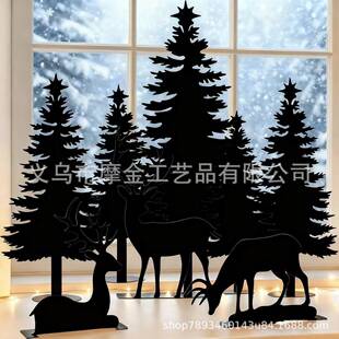 新品金属圣诞松树和麋鹿桌面装饰圣诞节家庭办公室壁炉装饰品