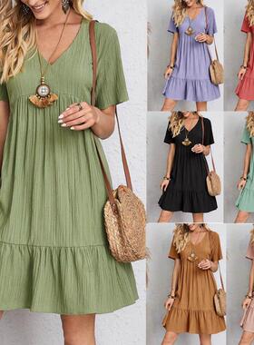 3 Women Summer Dresses V Neck Eyelet Tunic Dress Sleeve