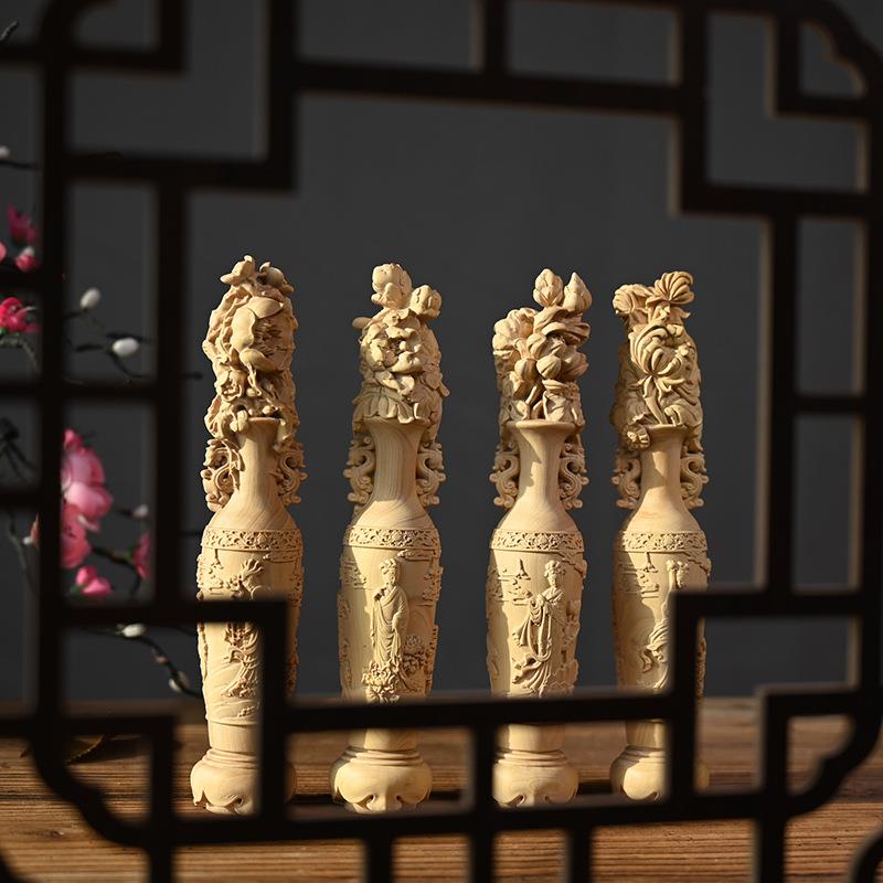 小叶黄杨木雕摆件四秀花 雕刻办公室桌面摆饰家居摆件木质工艺品