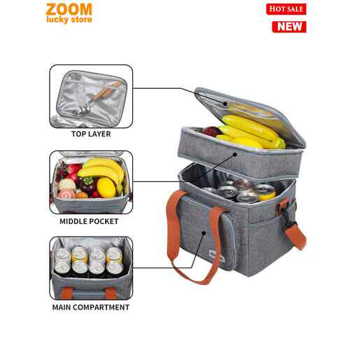 Large Double layered Cooler Bag Insulated Lunch Bag cold box