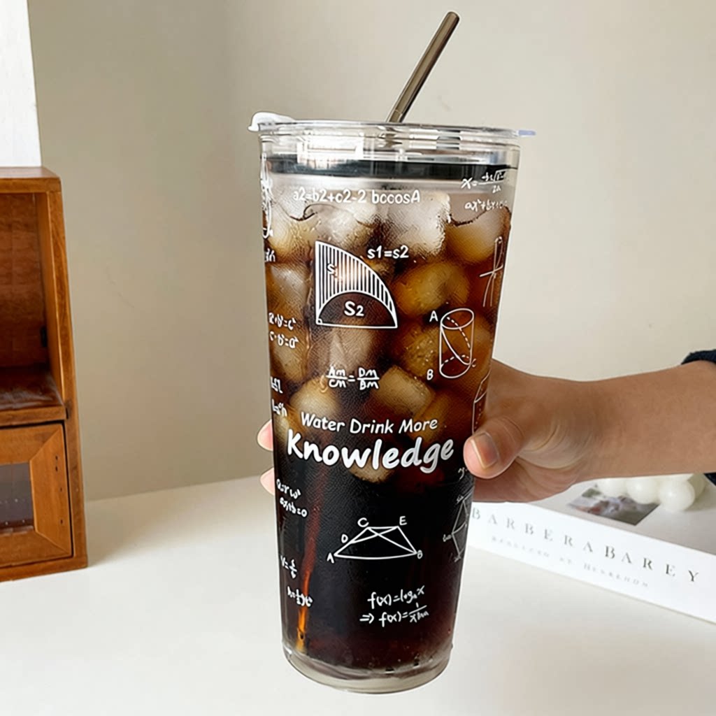 玻璃吸管杯大容量水杯高颜值冰咖啡杯奶茶杯子家用ins风冷饮料杯