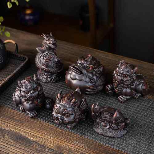 紫陶茶宠摆件茶桌全饰精品茶玩茶台金蟾飞龙麒麟貔貅八方来财