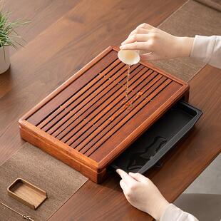 家用储水式实木茶盘小型简约长方形干泡盘功夫茶具排水茶托盘茶台