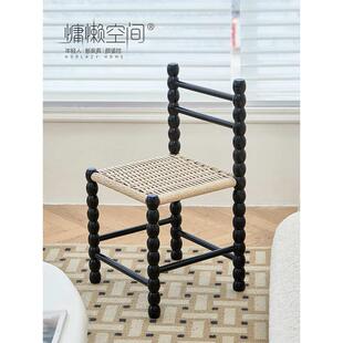 书桌红网实木设计师侘家用寂空间北欧椅编织慵懒风椅子餐椅小户型