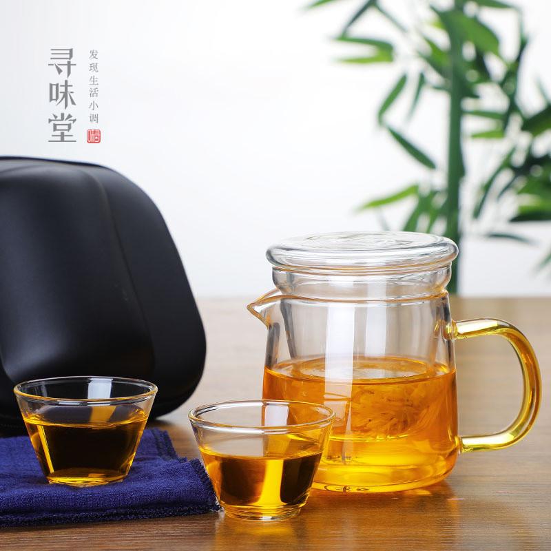 玻璃一壶两杯旅行茶具｜便携式车载户外泡茶壶冲茶器家用快客杯