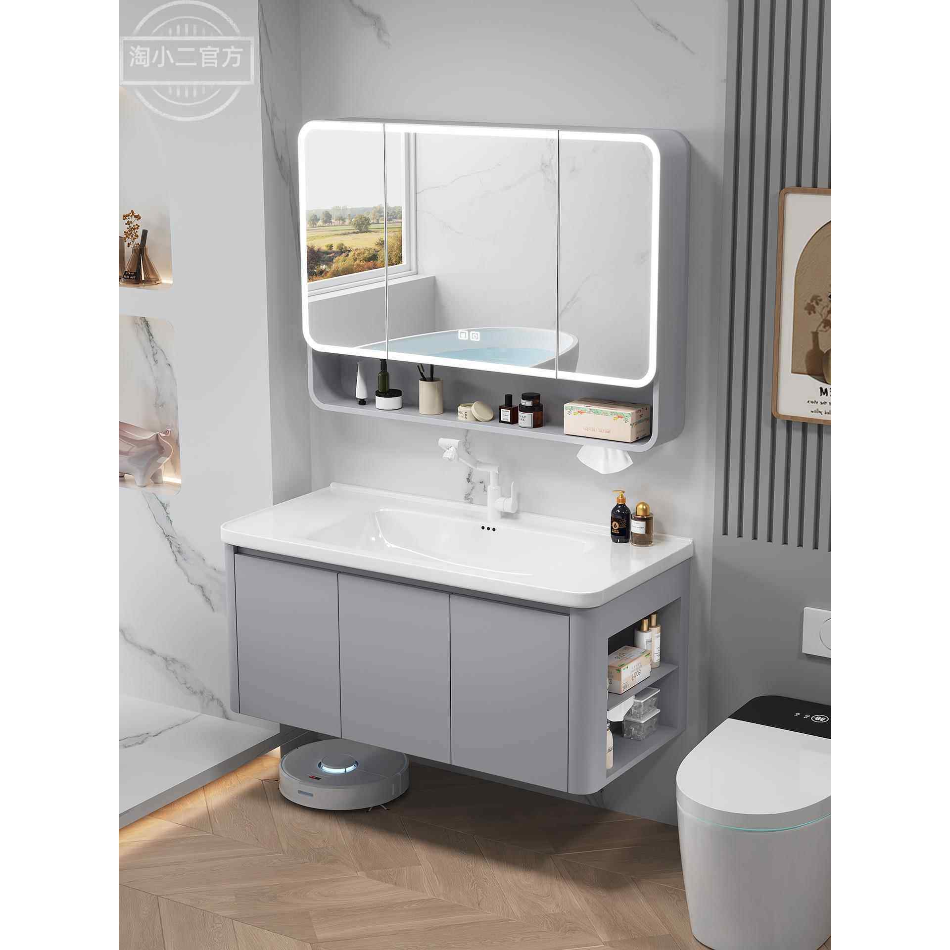 太空铝蜂窝浴室柜组合带侧柜洗手盆柜卫生间圆弧一体陶瓷盆洗漱台,家装主材,浴室柜组合,淘宝优惠券,粉丝福利购,淘宝优惠卷