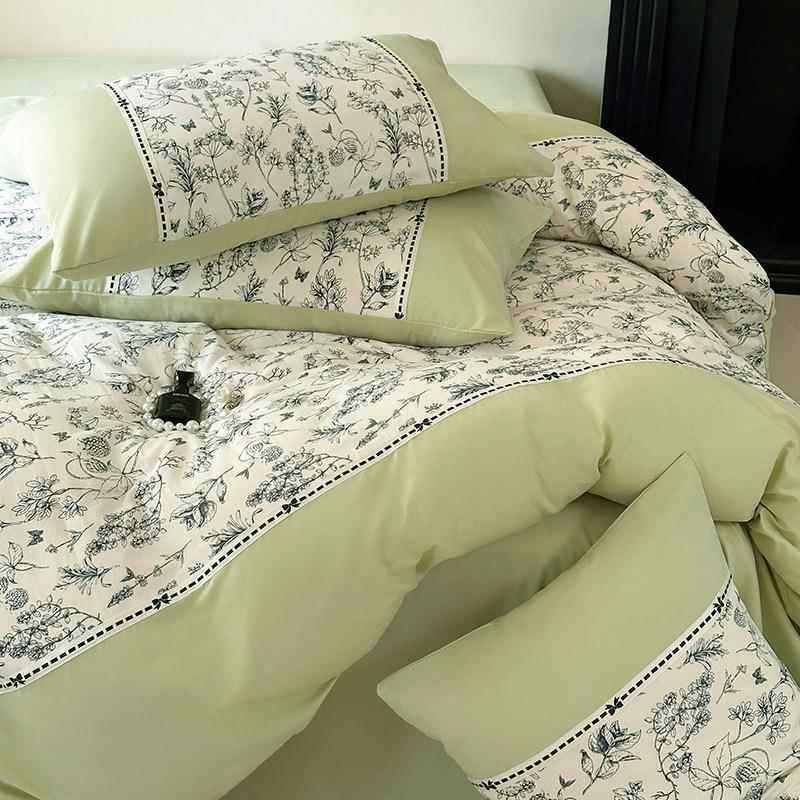 轻奢法田AHC风床上四件套柔软亲肤棉双三人床单被套园宿舍单式人