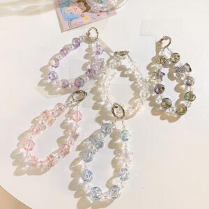 韩系ins透色水晶蝴蝶结珠珠链串珠吊坠挂饰ccd相机手机挂绳耳机套