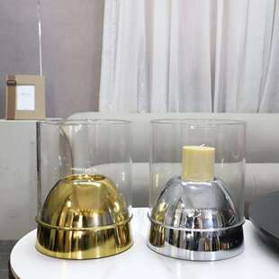 现代轻奢几何金属1454玻璃罩烛摆台面件客餐厅酒厅店样板间家桌居