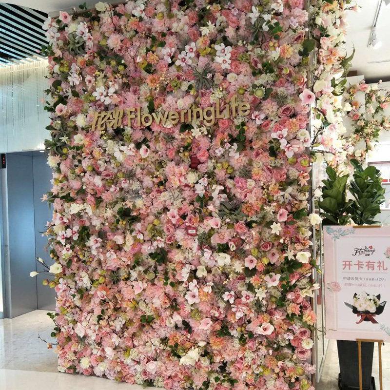 INS风格彷真花墙背景 婚庆布景假玫瑰花墙 室内立体彷真花墙饰 挂