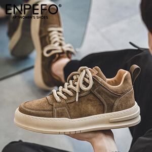 ENPEFO轻奢男鞋2025春秋新款工装真皮复古休闲板鞋英伦潮牌马丁靴