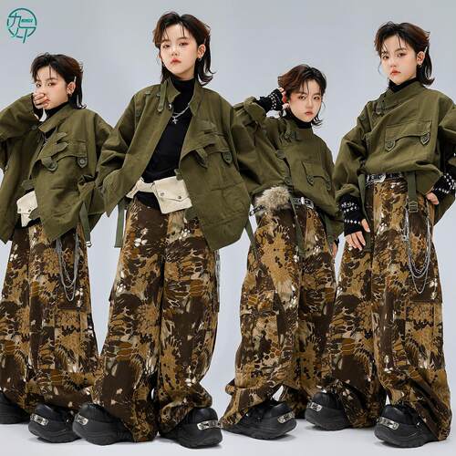 儿童街舞服少儿工装风嘻哈hiphop演出服男女童酷帅夹克架子鼓潮服