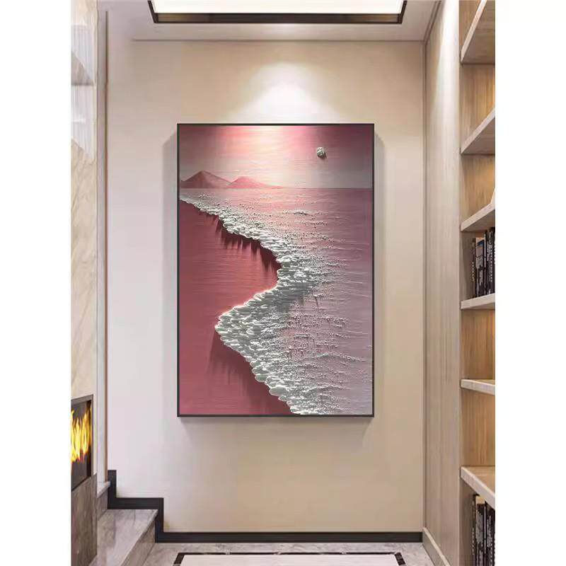手绘海浪厚肌理油画轻奢客厅装饰画抽象立体入户玄关走廊背景挂画