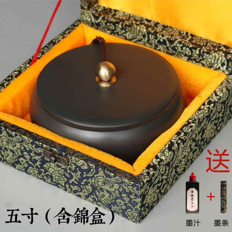 新款天然原石金钵砚大容量大砚池大墨海砚密封性好手工台制作歙初