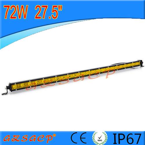 汽车LED改装前杠中网雾灯超薄小单排72W黄光长条射灯 越野车顶灯