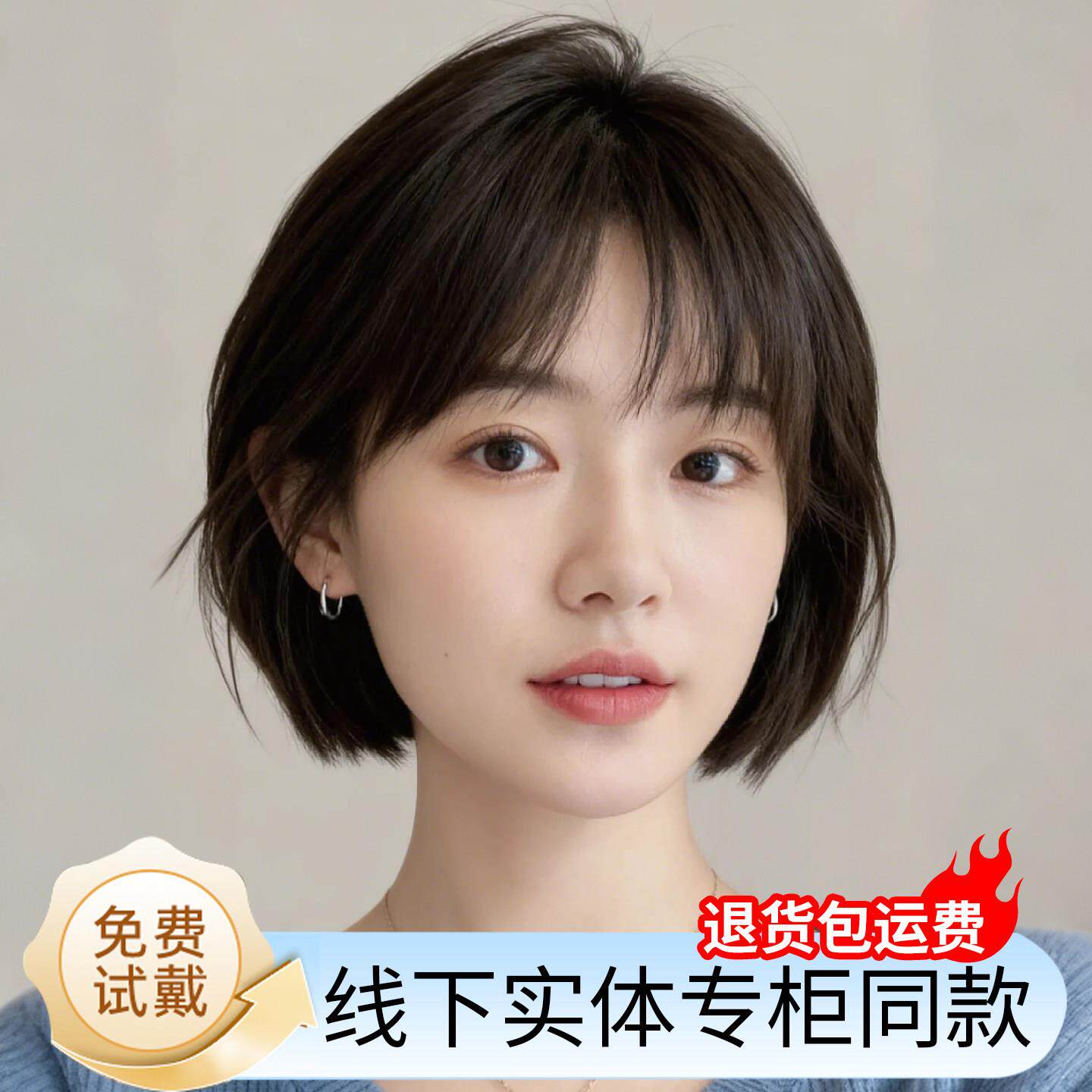 假发女士全头套真人发丝短发真发全真人发光头化疗日常森系假发套