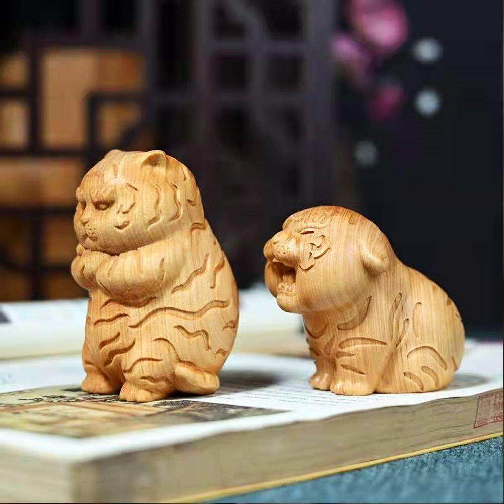 太行崖柏小萌虎摆件老虎虎头木雕虎爷手把件挂件随身把玩实木雕刻 - 实物图