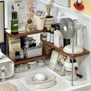 办公桌转角置物架分层小型三角台面绿植摆件女生工位改造桌面收纳