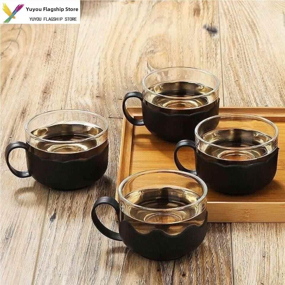 水杯玻璃杯子家用加厚耐高温带把莲花杯水壶泡茶茶壶办公茶具全套