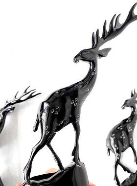 一鹿生花非洲黑牛角家居装饰摆件创意桌面摆件麋鹿摆件牛角工艺品