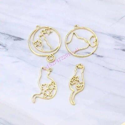 M76B 5 Pieces Mini Cartoon for Cat Frame Pendant UV Resin