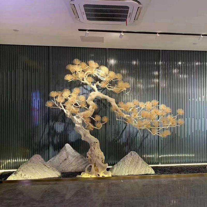 仿真迎客松松树根雕造型树景观室内造景假树牙签松树软装禅意摆件