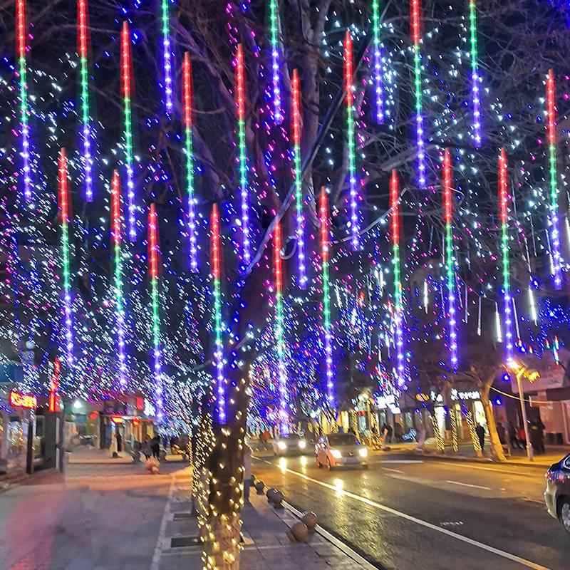 流星雨led灯太阳能彩灯闪灯串灯户外防水亮化灯挂树上的装饰树灯