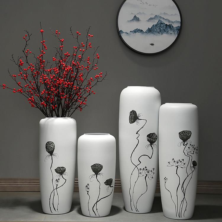 景德镇落地花瓶家居客厅插花玄关复古现代简约装饰品花器陶瓷摆件