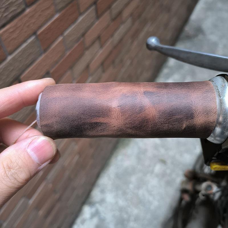纯牛皮机车电动脚踏车握把改装方形皮套真皮把套纯牛皮手缝握把