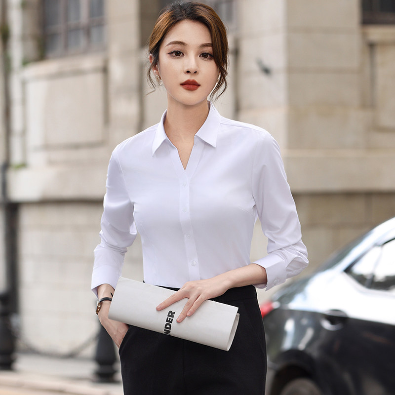 白色衬衫女长袖2023新款V领职业正装工作服上班通勤内搭工装衬衣,女装/女士精品,衬衫,淘宝优惠券,粉丝福利购,淘宝优惠卷