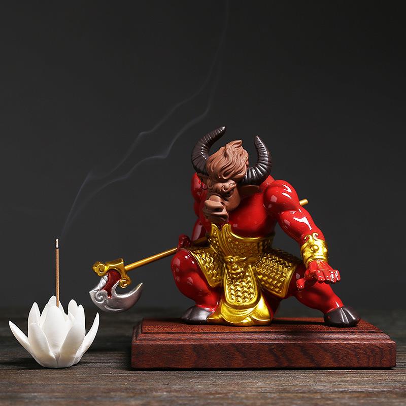 厂家直销紫砂牛魔王中式紫砂小摆件家居饰品线香插桌面创意中国风