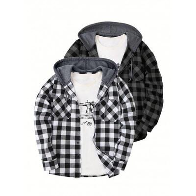U 20988 Flannel plaid men's hoodie 法兰绒格子士连帽衫