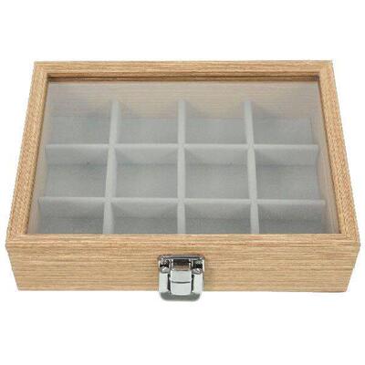 Grid Trinket Organizer Wooden Jewelry Box Ring Black Holder