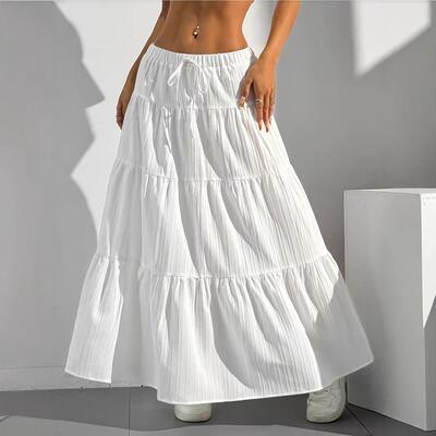 Women's Solid Color Tiered Maxi Skirt Casual Adjustable