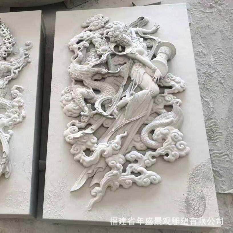 艺术石雕飞天仙女图 中式古代人物浮雕 手工雕刻 立体装饰壁画