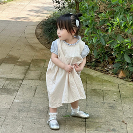 韩国童装女童连衣裙2024夏装洋气宝宝叠穿白色无袖背心裙儿童裙子