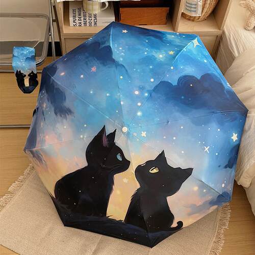 可爱黑猫自动雨伞晴雨两用可携式女生高颜值抗UV折叠防晒遮阳伞