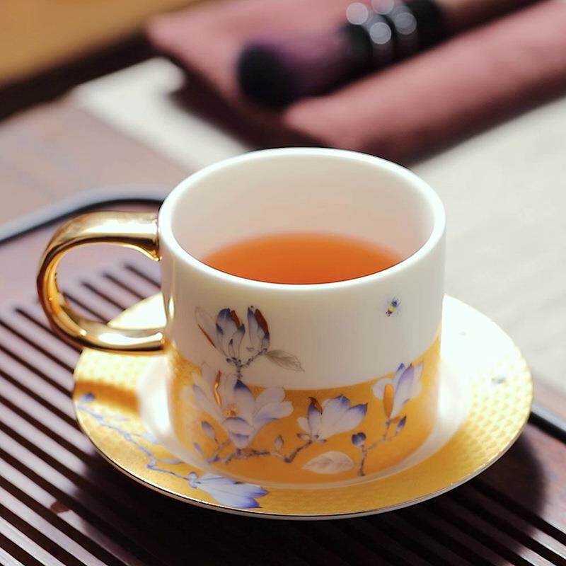 羊脂玉茶杯带把主人杯单杯下午茶描金茶具个人专用陶瓷茶盏喝茶杯