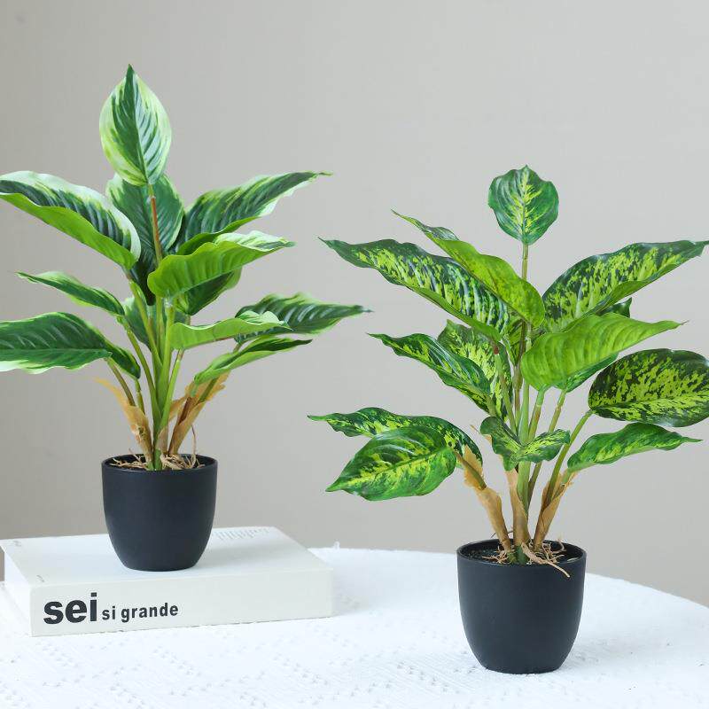 亚马逊仿真绿植万年青绿萝盆栽塑料花家居桌面落地装饰摆件假绿植
