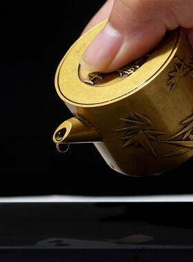 正品房赋兴 黄铜砚滴 仿古天启通宝砚台水滴水盂 文四宝书法国画