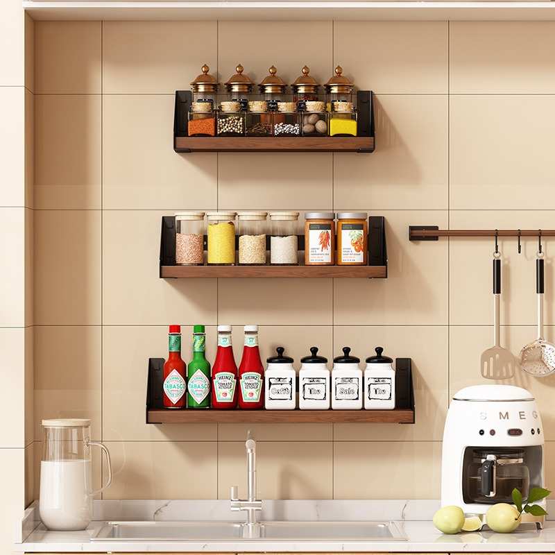 墙上置物架免打孔木板壁挂隔板厨房墙壁挂式调料多功能收纳储物架