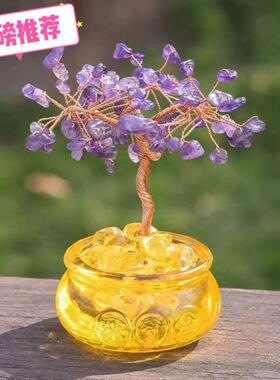 【九紫摇钱树】大师天然黄水晶紫水晶家宅店铺招财发财树摆件