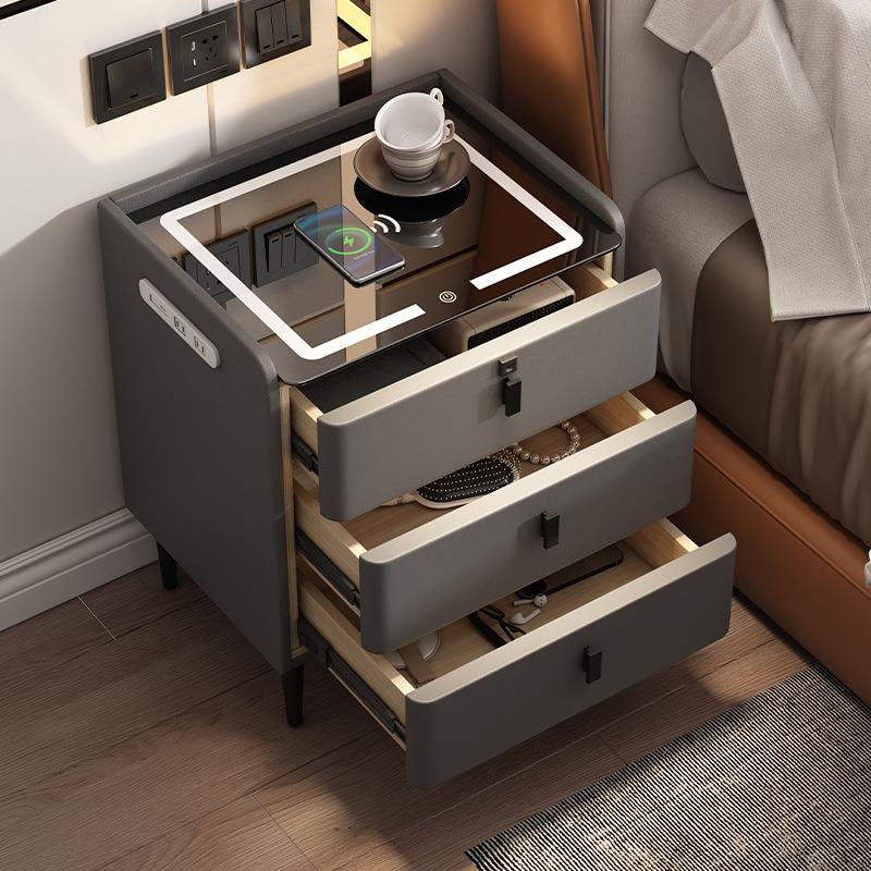 收智能床头柜简现代多功能约无线充电实木床头柜90音响指纹锁储卧