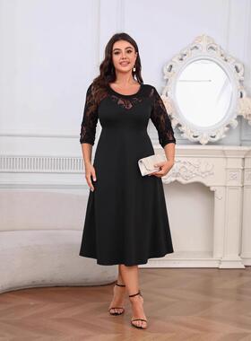 Large size women's lace patchwork seven quarter sleeve