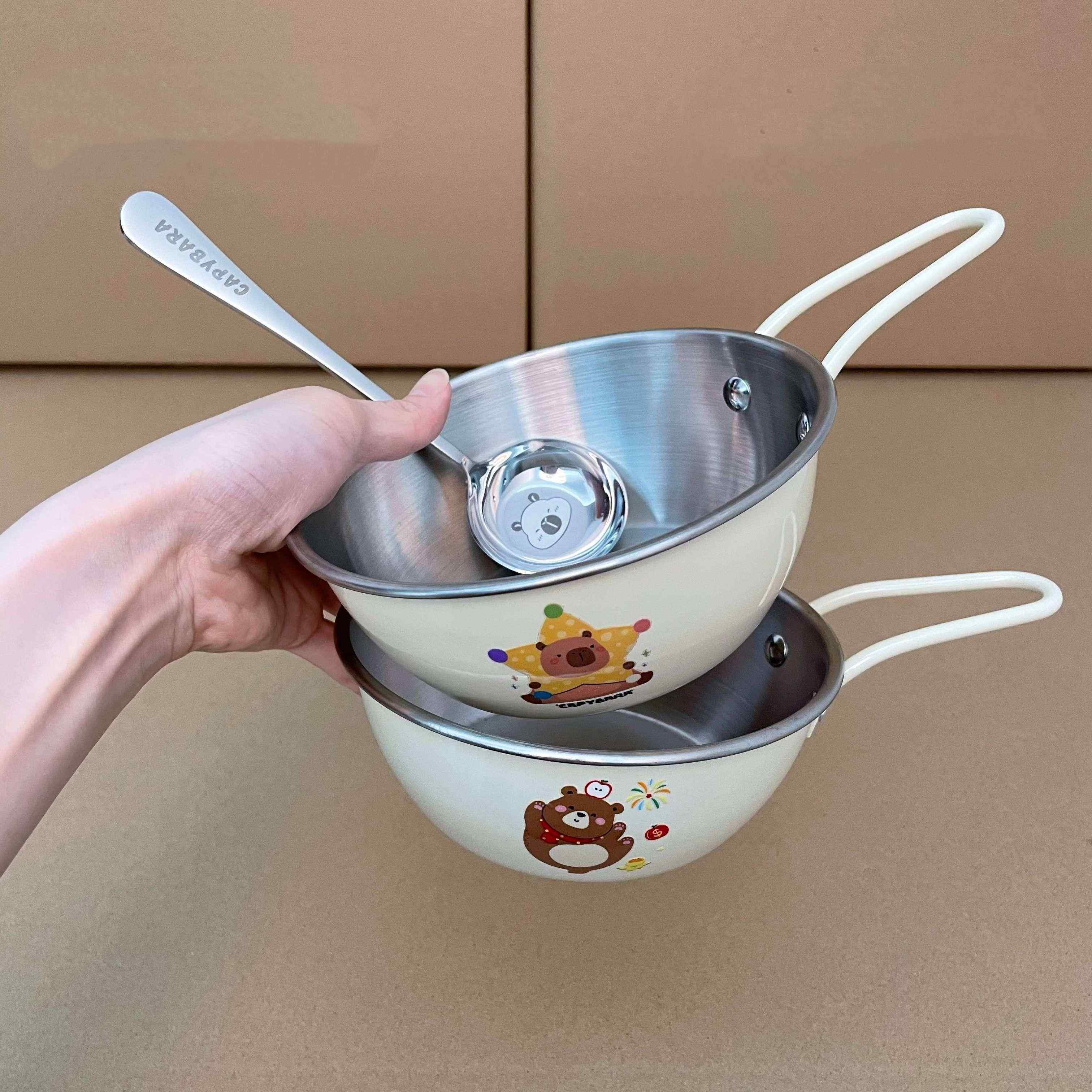 泡面碗加厚304不锈钢调料碗单手柄防烫米酒碗家用防摔辅食米饭碗