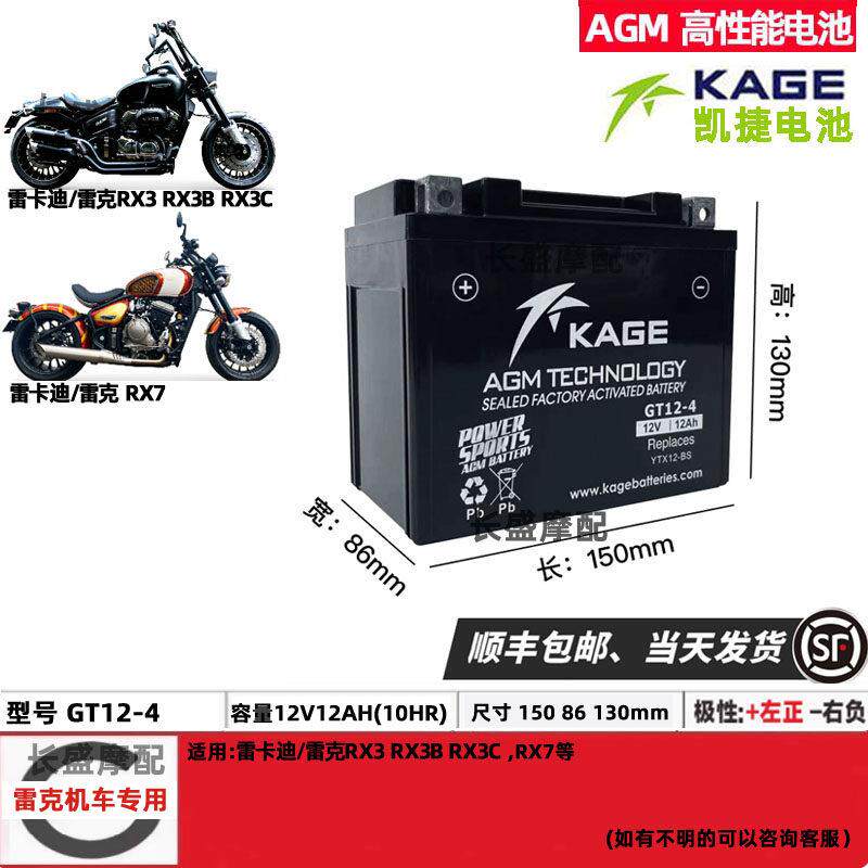 GT12-4雷克RX3 RX3B RX7 650雷卡迪V300 电瓶12v12ah摩托车蓄电池