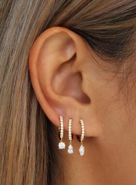 Cute Cubic Zirconia CZ Gold Silver Plated Hoop Drop Earrings