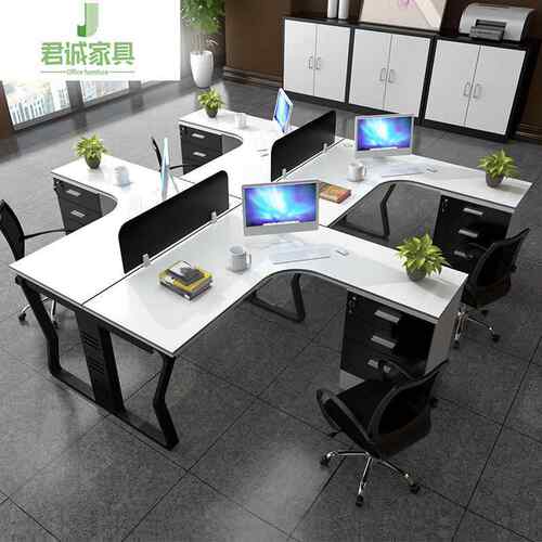 君诚家简约现代2人组屏风办合工桌4办人位办公JC170桌椅卡座职具